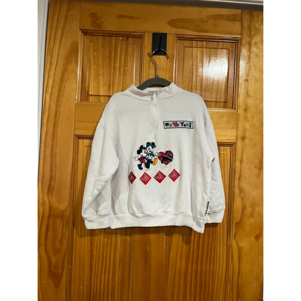 Vintage Disney Mickey and Minnie , We Love You Embroidered Quarter Zip Sweater
